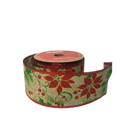 Fita Aramada Azevinho E Poisentia 6,3cmx9,14cm Cro... - BARBIZAN DECORE