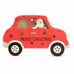 Papai Noel No Carro Madeira Iluminado Com Led Nata... - BARBIZAN DECORE