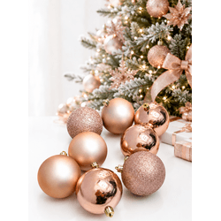 Tubo 8 Bolas De Natal Sortidas Rose Gold 8cm Cromu... - BARBIZAN DECORE