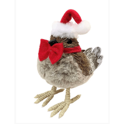 Pássaro Decorativo com Gorro e Laço Vermelho - 362... - BARBIZAN DECORE