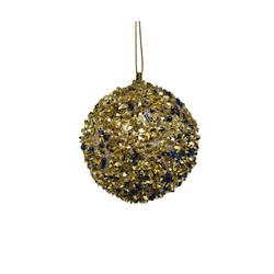 Caixa 3 Bolas Natalinas Ouro Com Brilho E Miçangas... - BARBIZAN DECORE