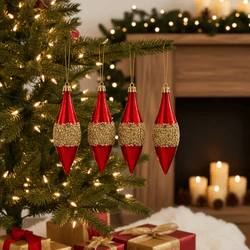 Jogo 4 Pingentes De Natal Vermelho Brilho Decoraçã... - BARBIZAN DECORE