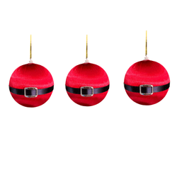 Jogo 3 Bolas de Natal Cinto Papai Noel Vermelho 10... - BARBIZAN DECORE