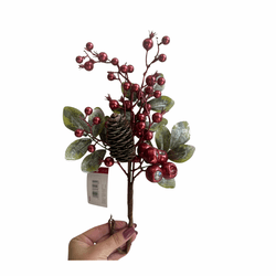 Galho Natalino Berry Vermelho e Pinha 39cm - 36329 - BARBIZAN DECORE