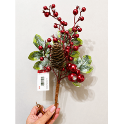Galho Natalino Berry Vermelho e Pinha 39cm - 36329 - BARBIZAN DECORE