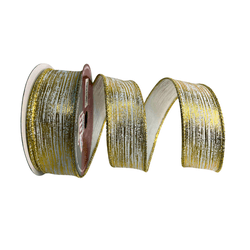 Fita Natalina Aramada Branca com Dourado 3,8cmx9,1... - BARBIZAN DECORE