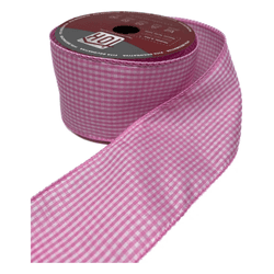 Fita Natalina 6,3cm Tecido Xadrez Rosa E Branco 9,... - BARBIZAN DECORE