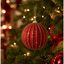 Jogo 3 Bolas de Natal Decoradas Vermelha Com Fio D... - BARBIZAN DECORE