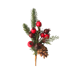 Galho Natalino Verde e Vermelho Romã e Pinha 25cm ... - BARBIZAN DECORE