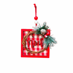 Enfeite Pendurar Placa Noel Xadrez Vermelho E Bran... - BARBIZAN DECORE