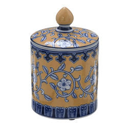 Potiche Roma Amarelo E Azul Porcelana 21cm - 36933 - BARBIZAN DECORE