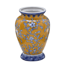 Vaso de Porcelana Roma Amarelo e Azul 24cm - 36935 - BARBIZAN DECORE