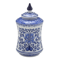 Potiche Porcelana Azul e Branco 31cm - 36940 - BARBIZAN DECORE