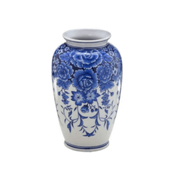 Vaso Porcelana Azul com Branco Florido 28cm - 3694 - BARBIZAN DECORE