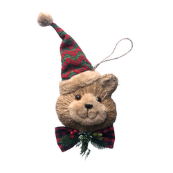 Urso Pendurar em Palha com Touca e Gravata Xadrez ... - BARBIZAN DECORE