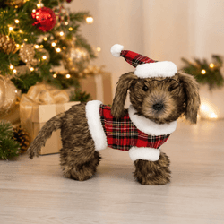 Cachorro em Pé Marrom Roupinha Xadrez e Óculos 32c... - BARBIZAN DECORE