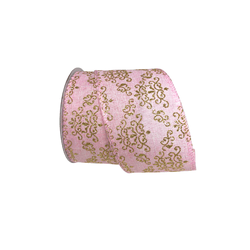 Fita Natalina Rosa com Detalhes Dourado 6,3CMX9,14... - BARBIZAN DECORE