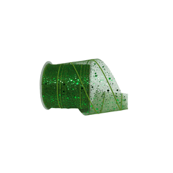 Fita Natalina Verde com Brilhos 9,14m 6,3cm - 3726 - BARBIZAN DECORE