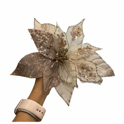 Flor Natalina Poinsetia Felice Champagne 28cm Tok ... - BARBIZAN DECORE