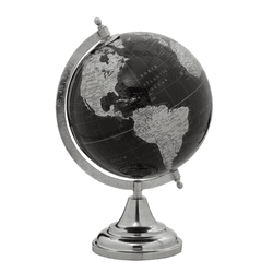 Globo Terrestre Decorativo Preto Prata Base Metal ... - BARBIZAN DECORE