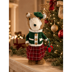 Urso Em Pé Palha Roupa Xadrez 34cm Decoração Natal... - BARBIZAN DECORE