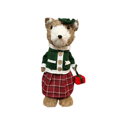 Urso Em Pé Palha Roupa Xadrez 34cm Decoração Natal... - BARBIZAN DECORE