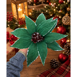 Flor Natalina Poinsetia Verde com Detalhes Branco ... - BARBIZAN DECORE