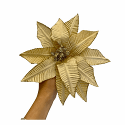 Flor Natalina Poisentia Dourada Com Brilho 23cm - ... - BARBIZAN DECORE