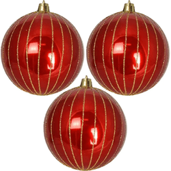 Jogo 3 Bolas Decoradas Vermelha Com Dourado Brilho... - BARBIZAN DECORE