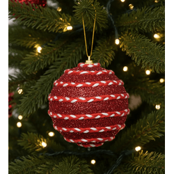 Jogo 2 Bolas de Natal Decorada Vermelho e Branco B... - BARBIZAN DECORE