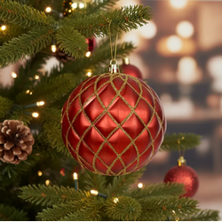 Jogo 3 Bolas Natal Arabesco Vermelho Brilho Dourad... - BARBIZAN DECORE