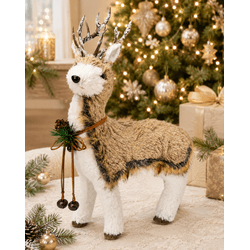Rena Decorativa Natal Em Pé Sisal Bege E Branco 38... - BARBIZAN DECORE