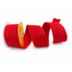 Fita Natalina Aramada 6,3cm Tricot Vermelho 9,14m ... - BARBIZAN DECORE