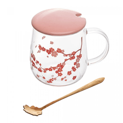 Caneca de Vidro Borossilicato com Tampa e Colher S... - BARBIZAN DECORE