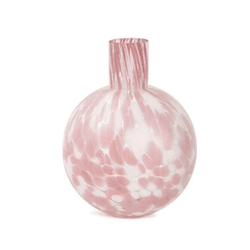 Vaso de Vidro Rosa Detalhes Branco G - 40497 - BARBIZAN DECORE
