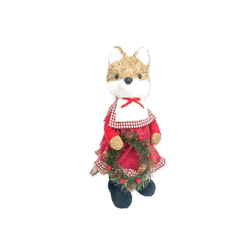 Raposa Em Pé Vestido Veludo Xadrez 41cm Natal Tok ... - BARBIZAN DECORE