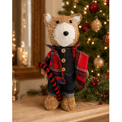 Urso Em Pé Casaco Xadrez Em Palha 33cm Natal Tok D... - BARBIZAN DECORE