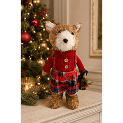 Urso Em Pé Vestido Xadrez Em Palha 33cm Natal Tok ... - BARBIZAN DECORE