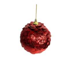 Jogo De 3 Bolas De Natal Escama Vermelho Brilho 10... - BARBIZAN DECORE