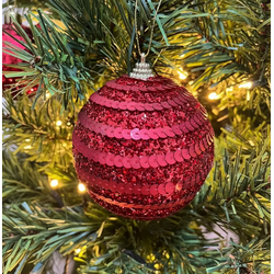 Jogo De 3 Bolas De Natal Vermelho Brilho Lantejoul... - BARBIZAN DECORE
