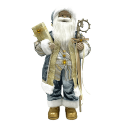 Boneco Papai Noel Luxo em Pé Azul e Cajado 60cm - ... - BARBIZAN DECORE