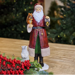 Papai Noel em Resina Vermelho com Urso e Esquilo 3... - BARBIZAN DECORE