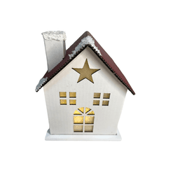 Casinha Natalina Estrela Branca e Vermelha com Led... - BARBIZAN DECORE