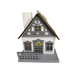 Casinha Natalina Branca e Cinza com Led - 41302 - BARBIZAN DECORE