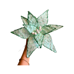 Flor Natalina Poinsetia Verde Branco Brilho Luxo N... - BARBIZAN DECORE