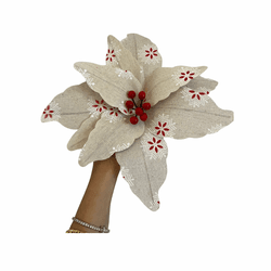 Flor De Natal Natural Palha Com Detalhes Em Vermel... - BARBIZAN DECORE
