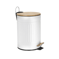 Lixeira Fluted Branca 3L Pedal Tampa Bambu Fechame... - BARBIZAN DECORE