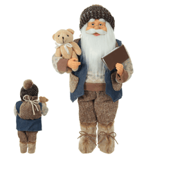 Papai Noel em Pé com Ursinho 60cm Azul - 41607 - BARBIZAN DECORE