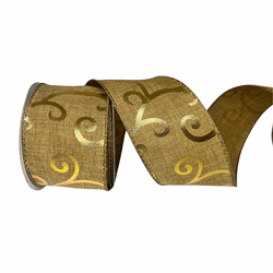 Fita Natalina Bege Com Dourado Arabesco 6,3cmx9,14... - BARBIZAN DECORE