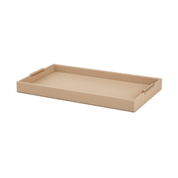 Bandeja Estilo Couro Bege Alça Dourada 40cm - 4171... - BARBIZAN DECORE